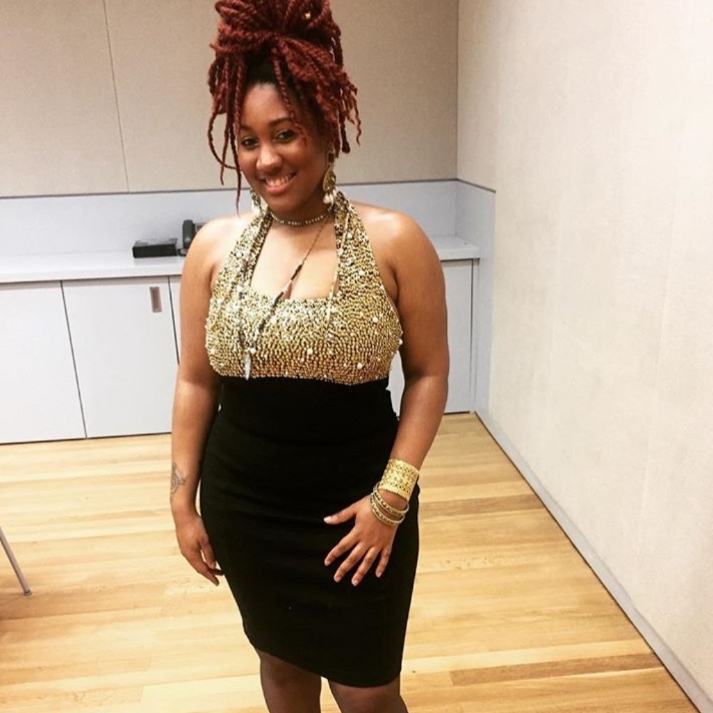 Gold and black sequined dress